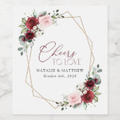 Bourgogne bloemen, roze bloemen, groen, huwelijk wijn etiket (Enkel label)