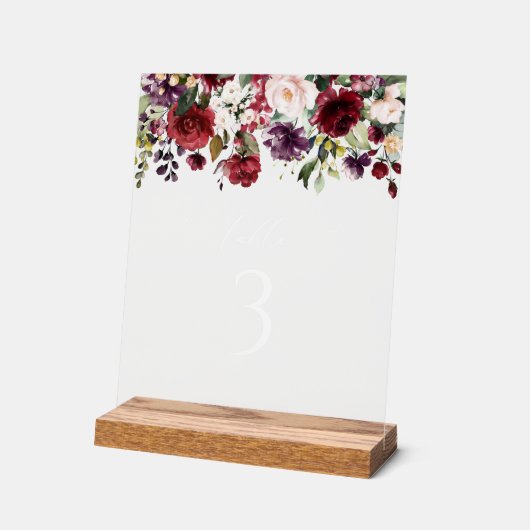 Bourgogne bloemen, roze bloemen, tabelnummers acryl bord (Hoek)