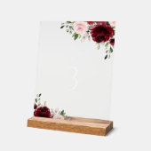 Bourgogne bloemen, roze bloemen, tabelnummers acryl bord (Hoek)