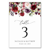 Bourgogne bloemen, roze bloemen, tabelnummers kaart (Achterkant)