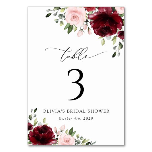 Bourgogne bloemen, roze bloemen, tabelnummers kaart (Achterkant)