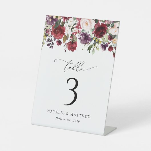 Bourgogne bloemen, roze bloemen, tabelnummers reclamebord met voetstuk (Voorkant)