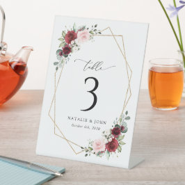 Bourgogne bloemen, roze bloemen, tabelnummers reclamebord met voetstuk