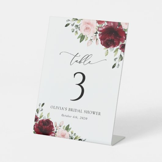 Bourgogne bloemen, roze bloemen, tabelnummers reclamebord met voetstuk (Voorkant)