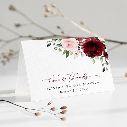 Bourgogne bloemen, roze bloemen, Vrijgezellenfeest Bedankkaart