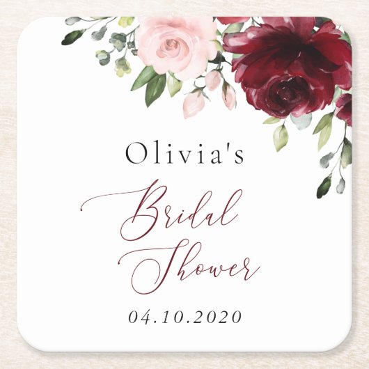 Bourgogne bloemen, roze bloemen, Vrijgezellenfeest Kartonnen Onderzetters (Voorkant)
