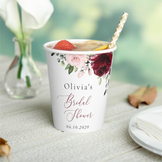 Bourgogne bloemen, roze bloemen, Vrijgezellenfeest Papieren Bekers (Insitu)