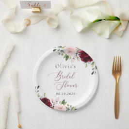 Bourgogne bloemen, roze bloemen, Vrijgezellenfeest Papieren Bordje