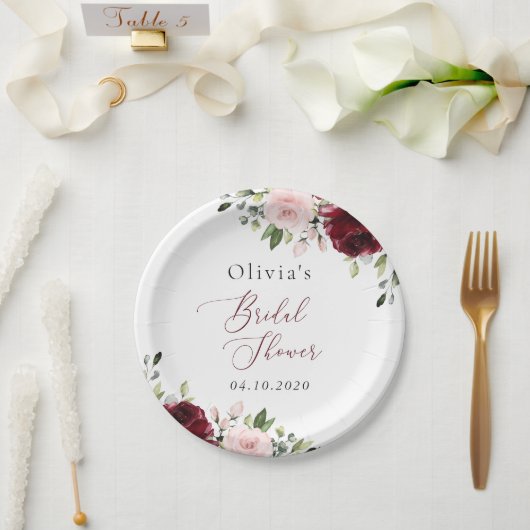 Bourgogne bloemen, roze bloemen, Vrijgezellenfeest Papieren Bordje (Huwelijk)