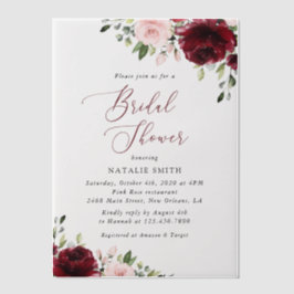 Bourgogne bloemen, roze bloemen, Vrijgezellenfeest Vellum Uitnodigingen