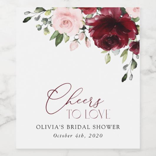 Bourgogne bloemen, roze bloemen, Vrijgezellenfeest Wijn Etiket (Enkel label)