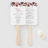 Bourgogne bloemen, roze bloemen, weddenschapsprogr handwaaier (Voorkant en achterkant)