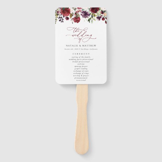 Bourgogne bloemen, roze bloemen, weddenschapsprogr handwaaier (Voorkant)