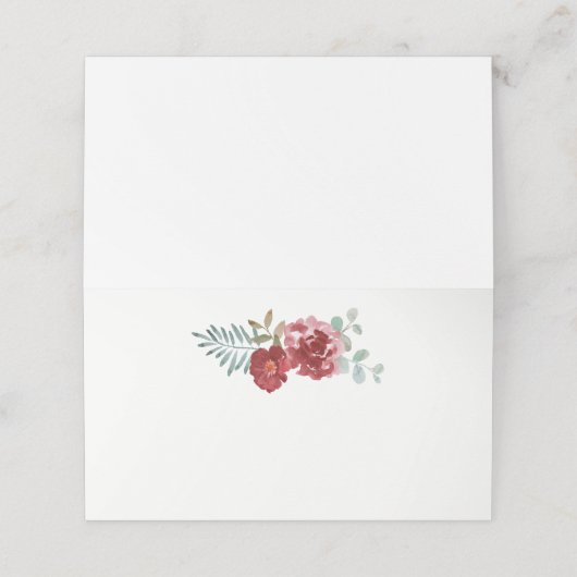 Bourgogne Bloemen Rozen Foliage Boeket Bruiloft Plaatskaartje (Buitenkant ongevouwen)