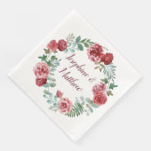 Bourgogne Bloemen Rozen Foliage krans bruiloft Servet (Hoek)