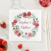 Bourgogne Bloemen Rozen Foliage krans bruiloft Servet (Insitu)