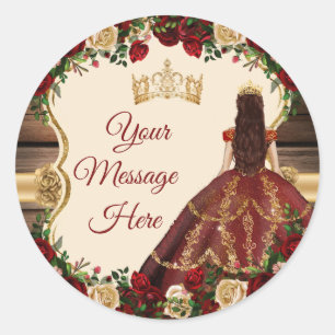 Bourgogne Bloemen Rustiek 15 Años Uw bericht hier Ronde Sticker