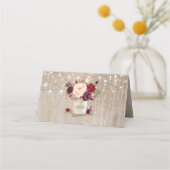 Bourgogne Bloemen Rustiek Hout Mason Jar Bruiloft Plaatskaartje (Achterkant)