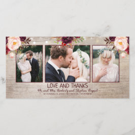 Bourgogne Bloemen Rustiek Land Bruiloft Bedankkaart