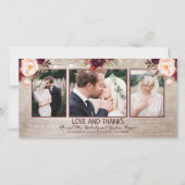 Bourgogne Bloemen Rustiek Land Bruiloft Bedankkaart (Voorkant)