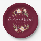 Bourgogne Bloemen Rustiek Verlovingsfeest Papieren Bordje (Voorkant)