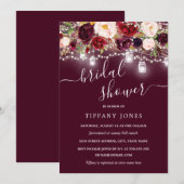 Bourgogne Bloemen Rustiek Vrijgezellenfeest Uitnod Kaart (Voorkant / Achterkant)