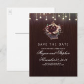 Bourgogne Bloemen Rustieke Lantaarn Save the Date Aankondigingskaart (Voorkant / Achterkant)