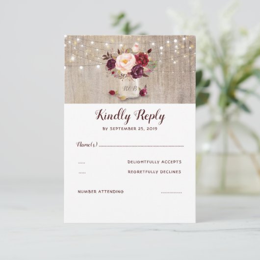 Bourgogne Bloemen Rustieke RSVP (Staand voorkant)