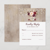 Bourgogne Bloemen Rustieke RSVP Kaartje (Voorkant / Achterkant)