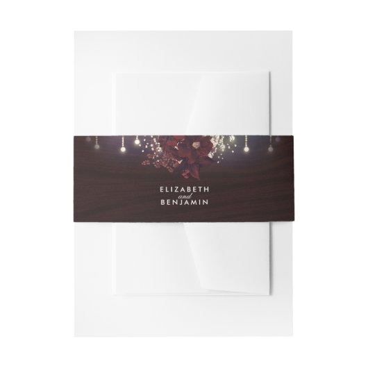 Bourgogne Bloemen Rustieke String Lights Wedding Uitnodigingen Wikkel (Voorkant Voorbeeld)