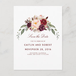 Bourgogne Bloemen Save the Date Aankondigingskaart