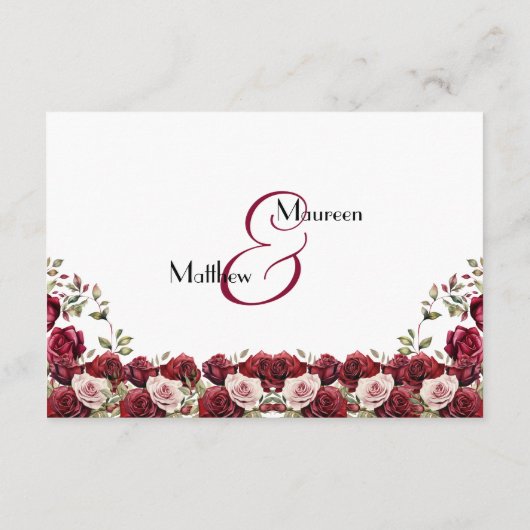 Bourgogne Bloemen Script QR Code Trouwdetails Informatiekaartje (Achterkant)