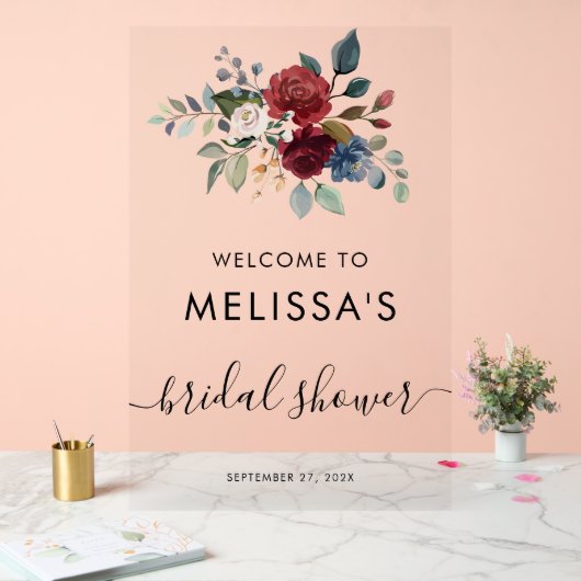 Bourgogne Bloemen Script Vrijgezellenfeest Acryl Bord (Huwelijk)