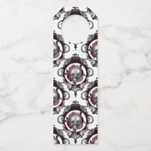 Bourgogne Bloemen Skelet Gotische Bruiloft Monogra Flessenhanger (Achterkant)