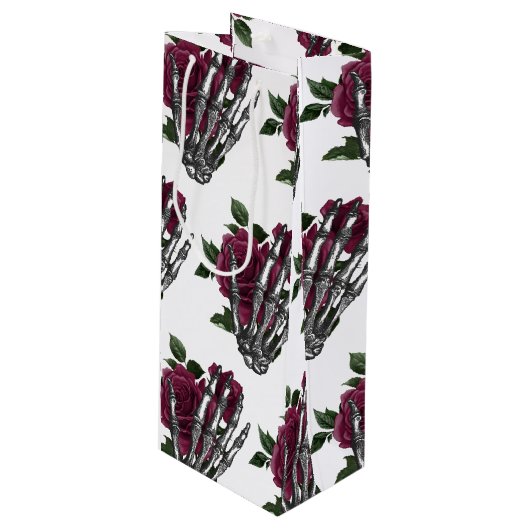 Bourgogne Bloemen Skelet Gotische Halloween Bruilo Wijn Cadeautas (Voorkant Gekanteld)