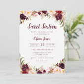 Bourgogne Bloemen Sweet Sixteen Uitnodiging (Staand voorkant)