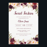 Bourgogne Bloemen Sweet Sixteen Uitnodiging<br><div class="desc">Een zoete zestien Collectie in de Little Bayleigh Store!</div>