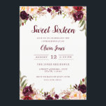 Bourgogne Bloemen Sweet Sixteen Uitnodiging<br><div class="desc">Een zoete zestien Collectie in de Little Bayleigh Store!</div>