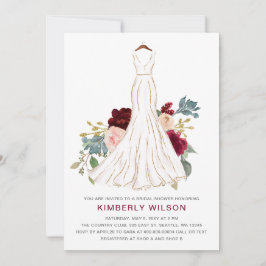 Bourgogne Bloemen Trouwjurk Vrijgezellenfeest Kaart