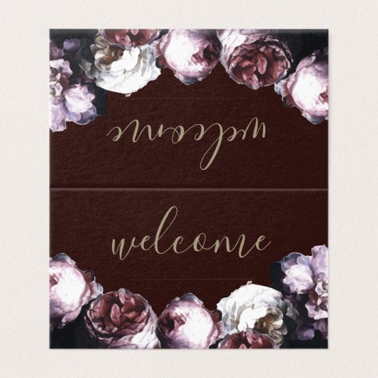Bourgogne Bloemen Trouwmaaltijd Plaatsing Kaart (Buitenkant ongevouwen)