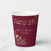 Bourgogne Bloemen Trouwpapier Cups Papieren Bekers (Voorkant)