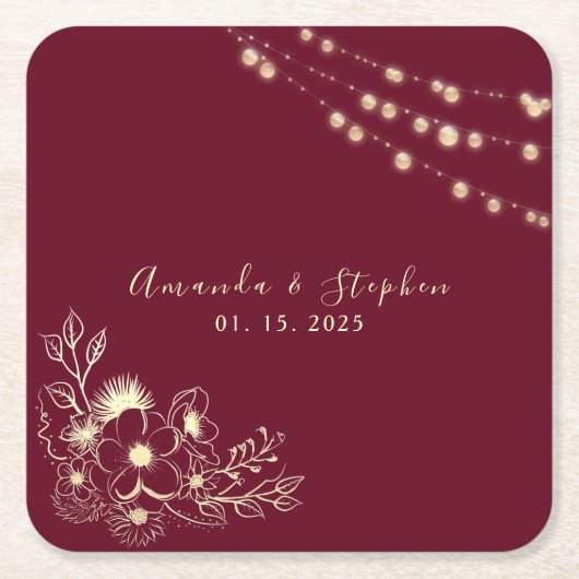 Bourgogne Bloemen Trouwplein Onderzetter (Voorkant)