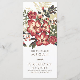  Bourgogne Bloemen Trouwprogramma's Programmakaart