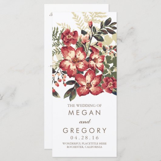  Bourgogne Bloemen Trouwprogramma's Programmakaart (Voorkant / Achterkant)