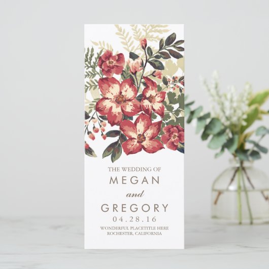  Bourgogne Bloemen Trouwprogramma's Programmakaart (Staand voorkant)