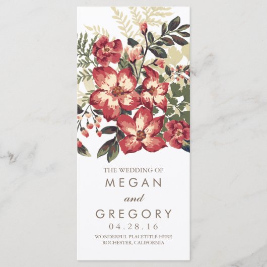  Bourgogne Bloemen Trouwprogramma's Programmakaart (Voorkant)