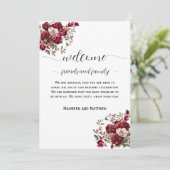 Bourgogne Bloemen Trouwtas Letter & Tijdlijn Kaart (Staand voorkant)