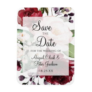 Bourgogne Bloemen Vellum Waterverf Save the Date Magneet