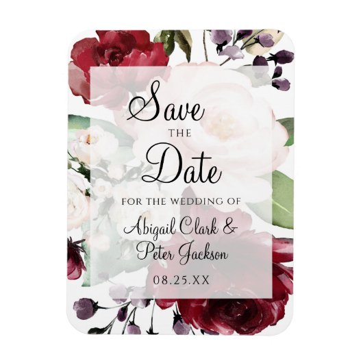 Bourgogne Bloemen Vellum Waterverf Save the Date Magneet (Verticaal)