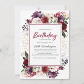 Bourgogne Bloemen Verjaardag Uitnodiging (Voorkant)